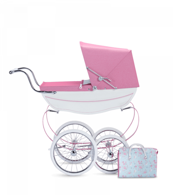 white with navy  bows Dolls/Toy Pram set to fit oberon silver cross 