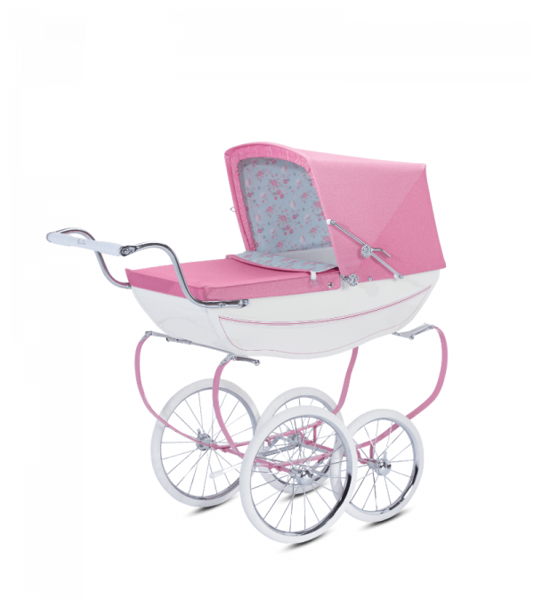 Dolls/Toy Pram set to fit oberon silver cross white  BRODERIE with pink  bows 